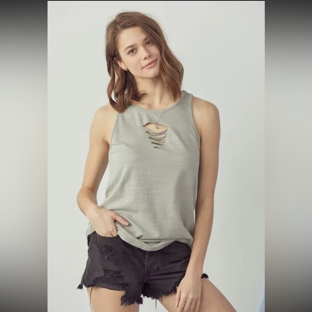 Anthropologie Mint Green Distressed Tank Top